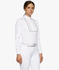 Cavalleria Toscana Outline Piping Shirt Long Sleeve -Best Equestrian Store outline piping compet ls white side CAD208 JE022 0001 cavalleria toscana 01791.1656712738