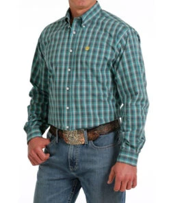 Men's Cinch Teal Plaid Shirt Long Sleeve 9 Men's Cinch Teal Plaid Shirt Long Sleeve -Best Equestrian Store plaid shirt ls teal front MTW1105578 cinch 93587.1689642989