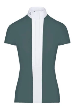 Cavalleria Toscana Pleated Shirt Short Sleeve 10 Cavalleria Toscana Pleated Shirt Short Sleeve -Best Equestrian Store pleated jersey ss teal front CAD153 JE022 5900 CT 65273.1670880192