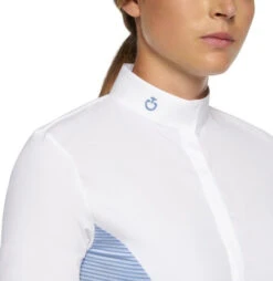 Cavalleria Toscana Seersucker Poplin Bib Shirt 10 Cavalleria Toscana Seersucker Poplin Bib Shirt -Best Equestrian Store poplin bib compete ls light blue front detail CAD206 JE146 Q730 cavalleria toscana 88378.1656799729