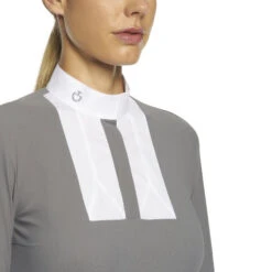 Cavalleria Toscana Poplin Bib Competition LS Polo -Best Equestrian Store poplin bib jersey comp polo LS grey collar POD256 JE022 8980 CT 14669.1655842564