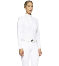 Cavalleria Toscana Poplin Bib Competition LS Polo -Best Equestrian Store poplin bib jersey comp polo LS white side POD256 JE022 0001 CT 06566.1655842547