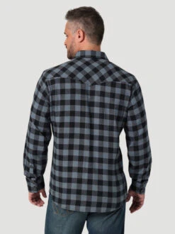 Men's Wrangler Black Buffalo Plaid Shirt -Best Equestrian Store retro buffalo plaid black back 112330472 wrangler 62049.1689457987
