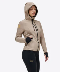 RG Hooded Softshell Jacket -Best Equestrian Store rg hood jacket hazelnut side crop SSW001 JS005 1005 riders gene 30018.1686191349