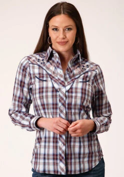 Roper Plaid Embroidered Yoke Shirt 5 Roper Plaid Embroidered Yoke Shirt -Best Equestrian Store roper plaid embroid yoke ls wine front 0105000242005 karman 23154.1678151867