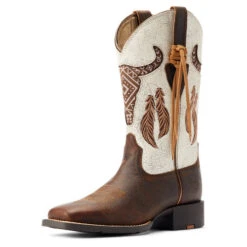 Ariat Round Up Southwest StretchFit Western Boot -Best Equestrian Store round up sw stretchfit brown.wh front 10044434 ariat 28031.1677192539