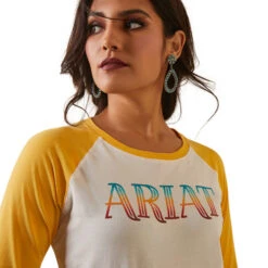 Ariat Serape Baseball Tee -Best Equestrian Store serape baseball tee cocoyolk detail 10043810 ariat 93185.1677517141