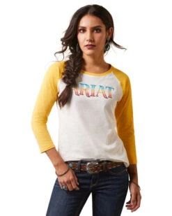 Ariat Serape Baseball Tee -Best Equestrian Store serape baseball tee cocoyolk front 10043810 ariat 78499.1677517127