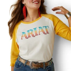 Ariat Serape Baseball Tee -Best Equestrian Store serape baseball tee cocoyolk logo 10043810 ariat 03812.1677517136