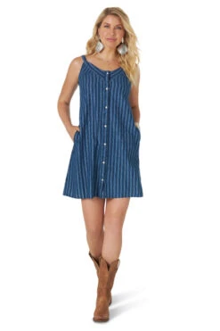 Wrangler Snap Front Dress -Best Equestrian Store snap front indigo dress front full WD161B wrangler 82968.1615761797