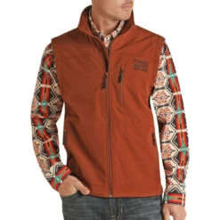 Men's Powder River Performance Softshell Vest -Best Equestrian Store softshell vest rust PRMO98RZYC 90 PRO 07459.1668560777
