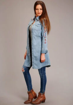 Stetson Southwest Embroidered Denim Dress -Best Equestrian Store southwest embroidered dress denim side 1105705942010 stetson 19814.1678230647