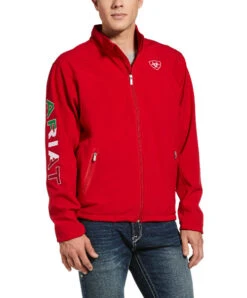 Men's Ariat Team Softshell Mexico Jacket -Best Equestrian Store team mexico softshell red front 10033525 ariat men 89791.1670379224