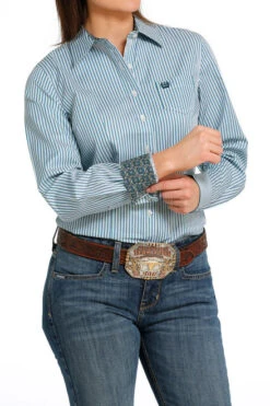 Cinch Tencel Mint Stripe Shirt -Best Equestrian Store tencel stripe ls blue side MSW9164203 cinch 1 78019.1689020334
